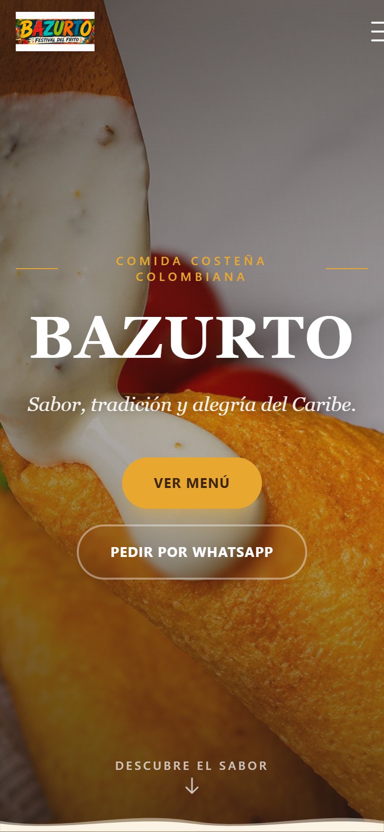 bazurtopitalito.com en un celular, con la portada y los botones de pedido.